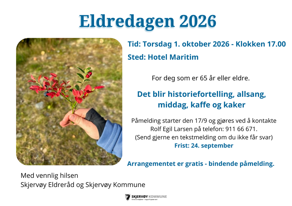Tekst er gjengitt i saken. Bilde av en barnehånd som holder tyttebær og blåbær.